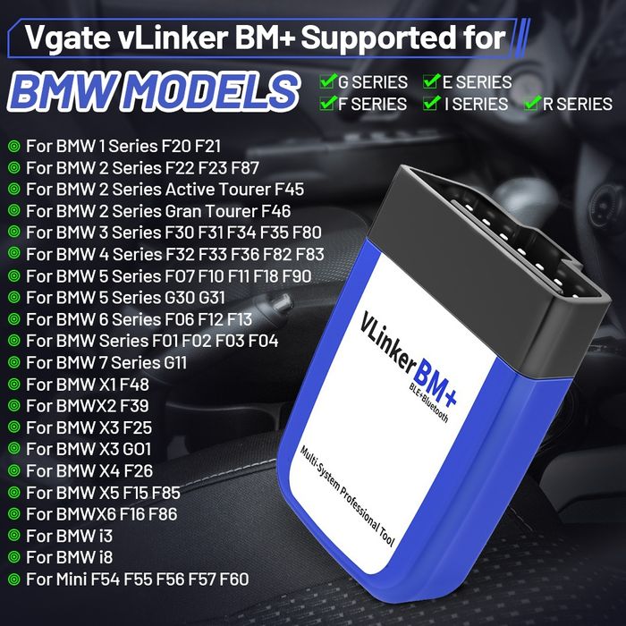 Vlinker BM+ Intefata Diagnoza BMW Codare Activare funcții Regenerare DPF Resetare Ștergere erori airbag abs esp ars cutie automata TPMS etc