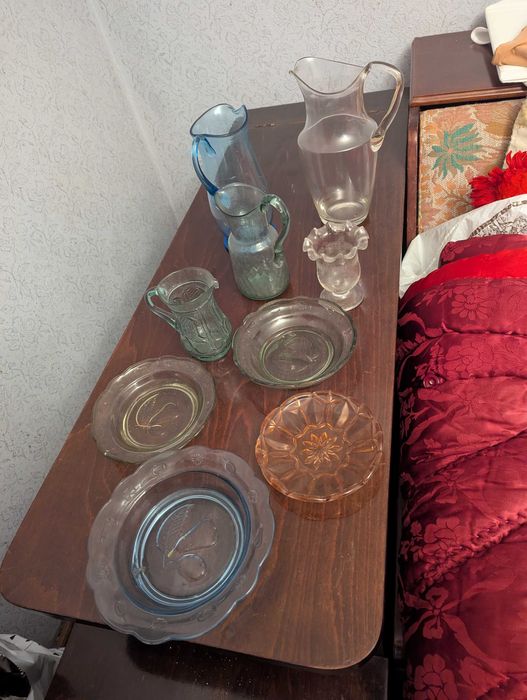 Set farfurii sticla groasa, Cristal, canute, pahare, farfurii dulceata