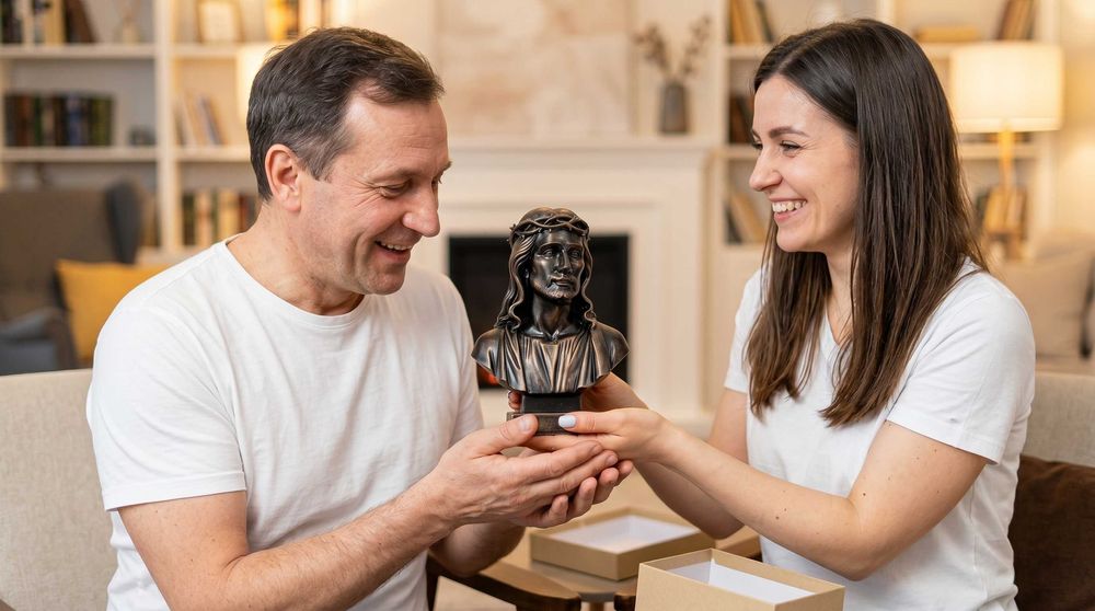 Statueta Bust Iisus Hristos Statuie din Rasina Bronz Antichizat Facuta in Romania