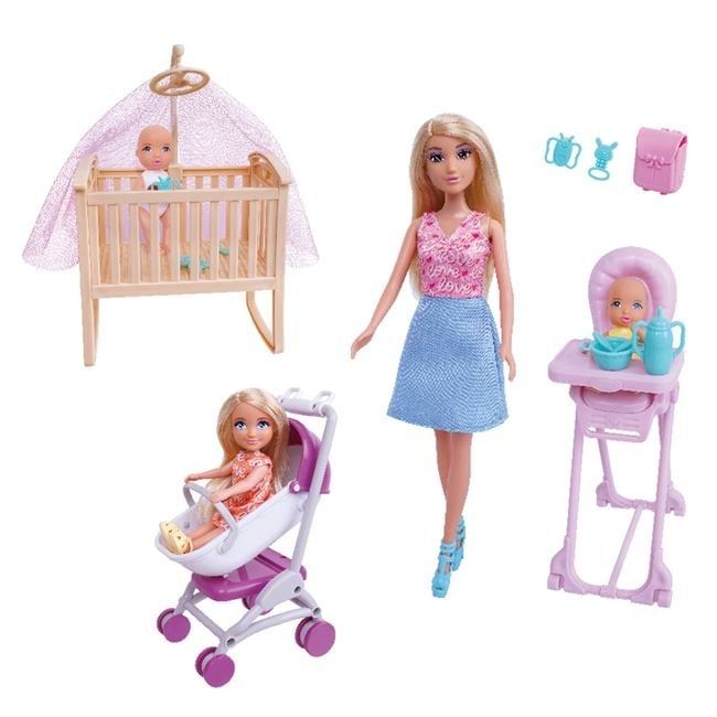 Кукла майка с три деца и аксесоари/майка с три бебета/Кукла майка