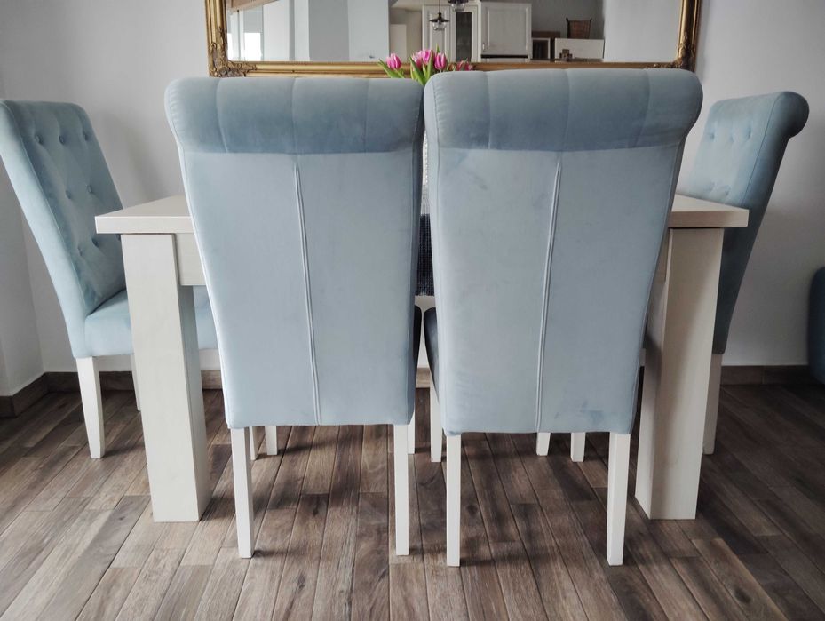 4  sau 6 Scaune living catifea impermeabile, picioare lemn masiv fag