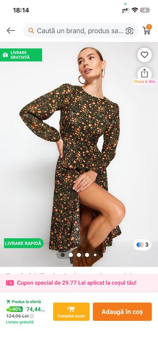 Rochie cu imprimeu floral Trendyol