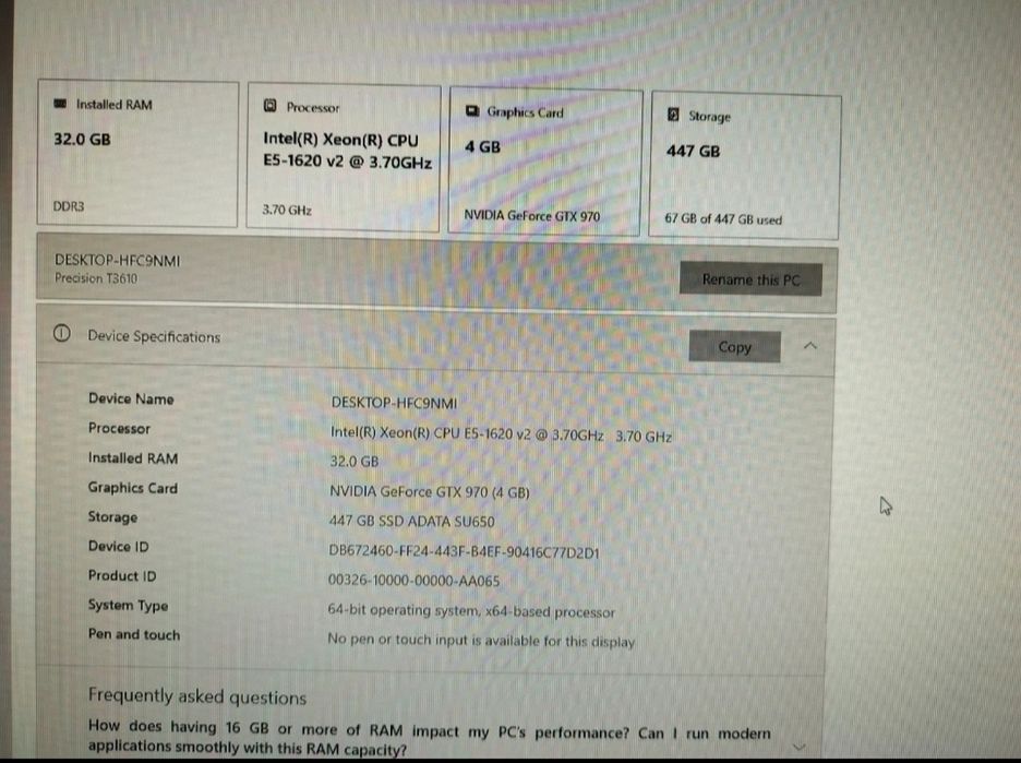 Desktop Xeon E5-1620 v2, GTX 970, 32GB RAM