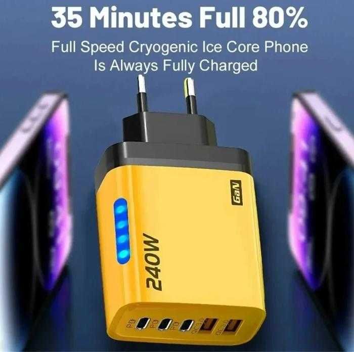 240W 2хUSB3.0QC USB Type-C 3xPD Зарядно Смартфони Quick Charge 3.0 LED