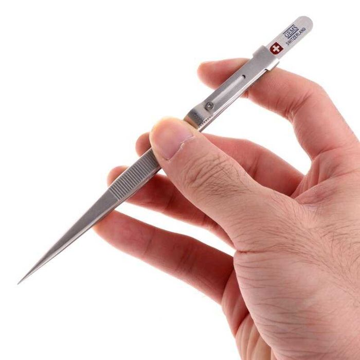 Пинсета за камъни с фин заострен връх, заключваща, 170 мм, права