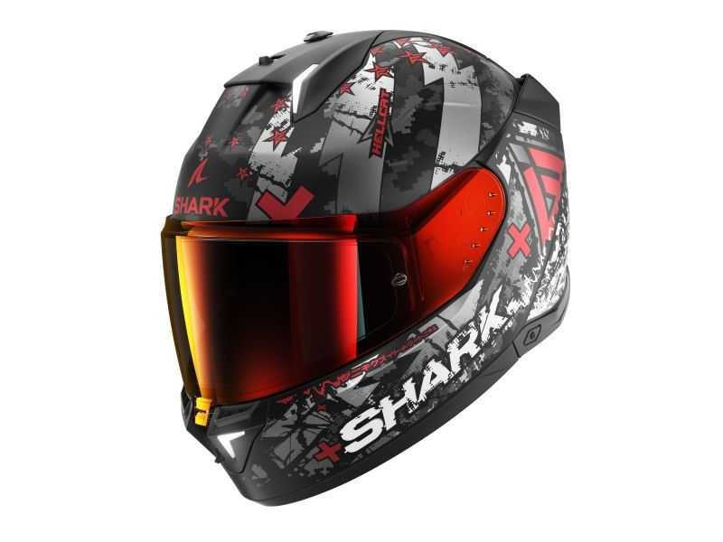 Мото каска SHARK SKWAL i3 Hellcat Black White  Red ,очила,Led светлини