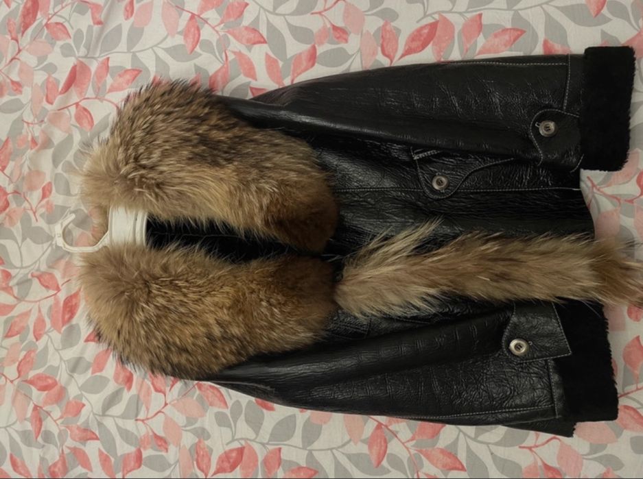 Jacheta din piele naturala ,cu blana naturala de vulpe