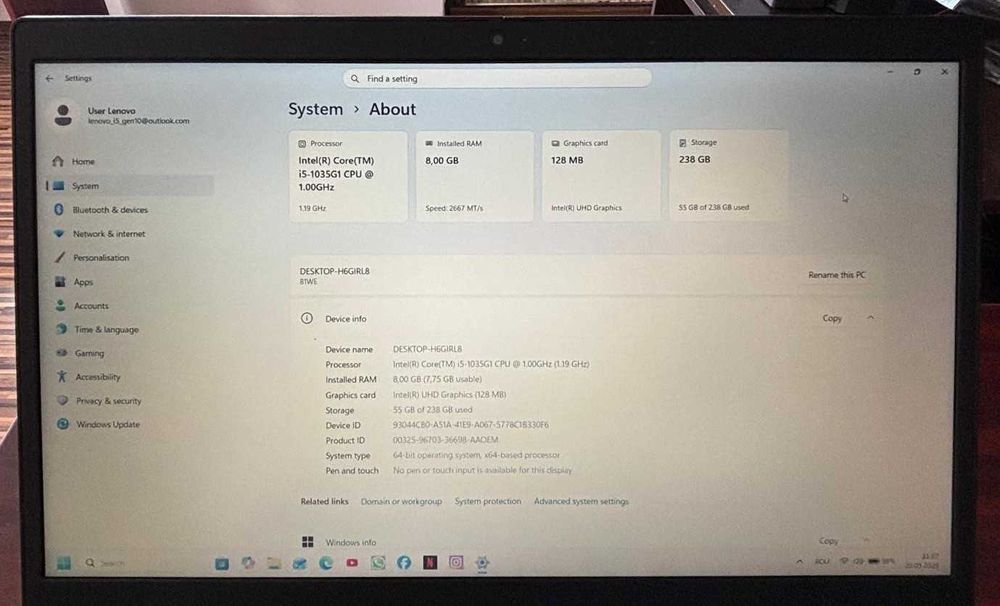 Laptop Lenovo IdeaPad 3 15 inch Model 81WE I5 gen 10