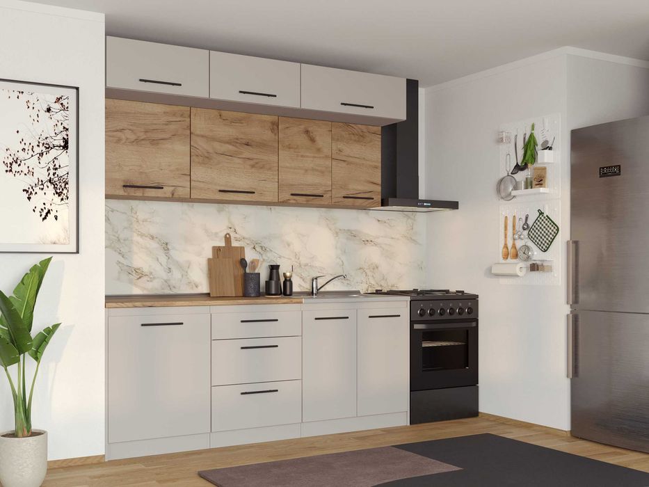 Set Mobila Bucatarie Linea 200 Casmir / Stejar C24 - Transport Gratuit