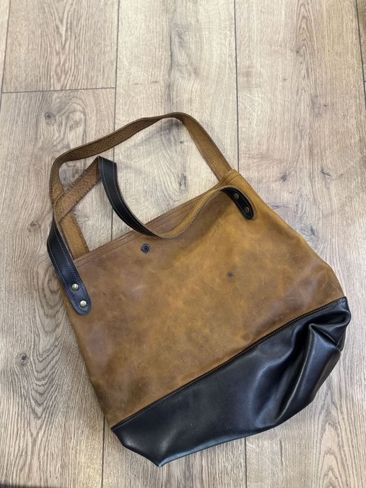 Кожена чанта кафяво/ черно