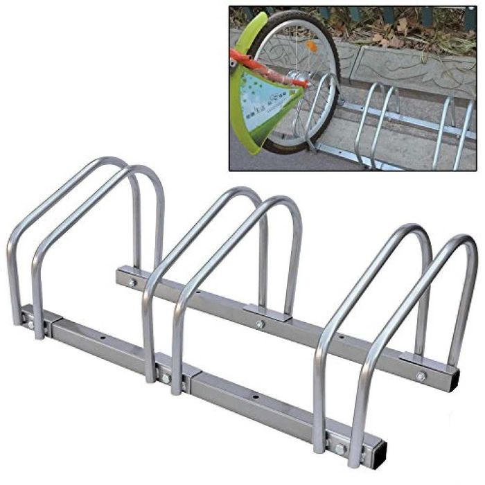 Стойка паркинг за 3 велосипеда колела, Стоманена, Сребриста