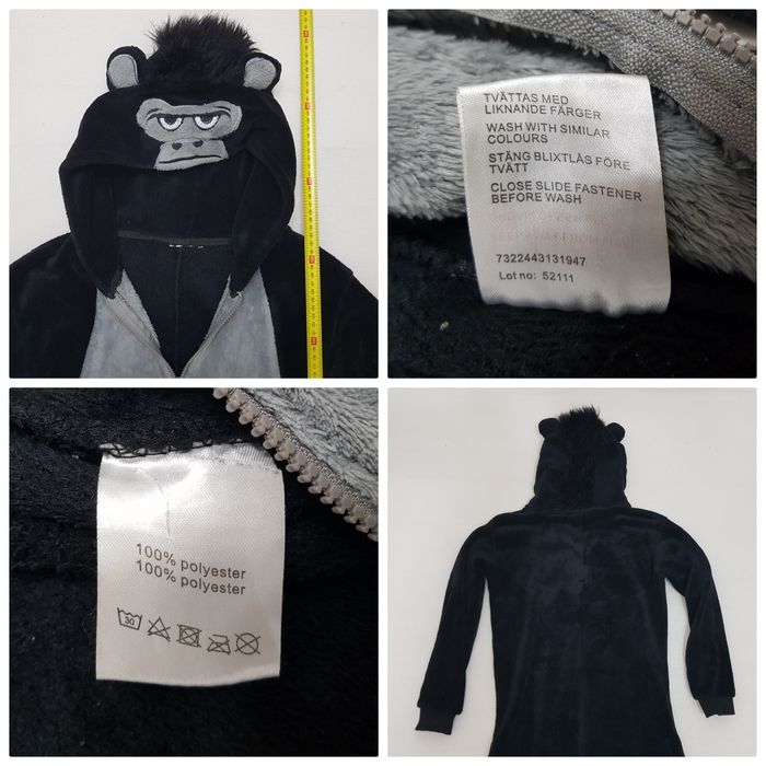 Pijama intreaga animal print tip salopeta , pufoasa, cu fermoar, glugă