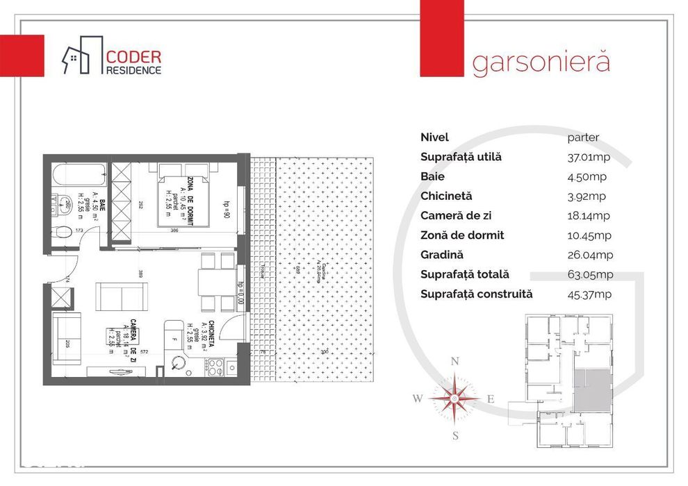 Studio cu gradina 19 m2 Coder Residence 3