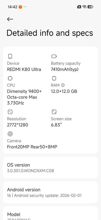 Redmi K80 ultra 12+12/256gb China