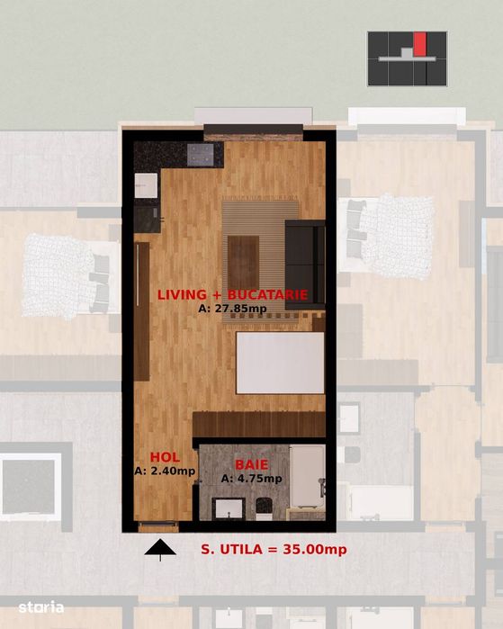 Apartament 2 camere la 1,5 km de Buc, TVA inclus