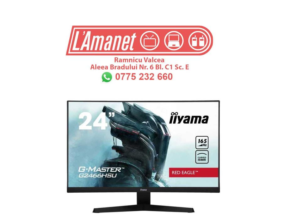 Monitor Led Gaming Curbat 24" iiyama G-Master G2466HSU-B1 1ms 165Hz VA 2 XHDMI 1 X DP Stare Buna