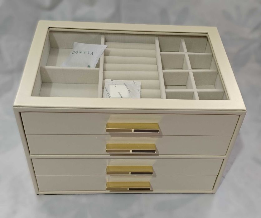 Vlando кутия за бижута 4-етажен органайзер с стъклен капак