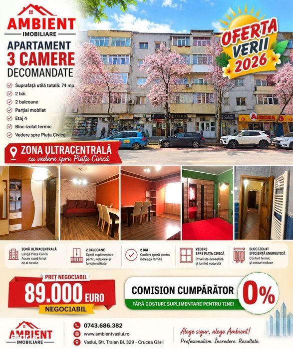 OFERTA VERII!! Apartament cu 3 camere, mobilat, VASLUI zona CENTRU - B — fotografia 1
