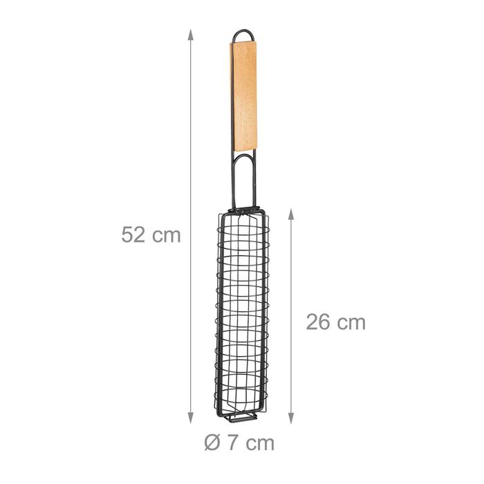 Cos pentru gratar metal cu maner din lemn pentru prajit carne & legume