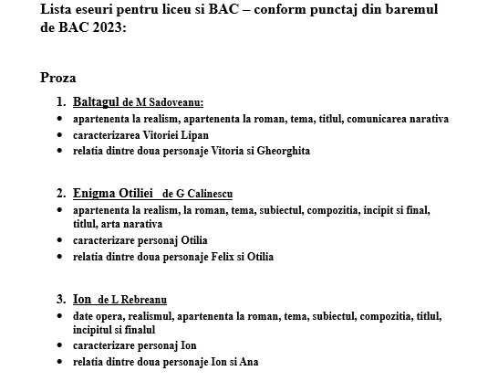 Comentarii literare liceu, conforme cu cerinte bareme BAC