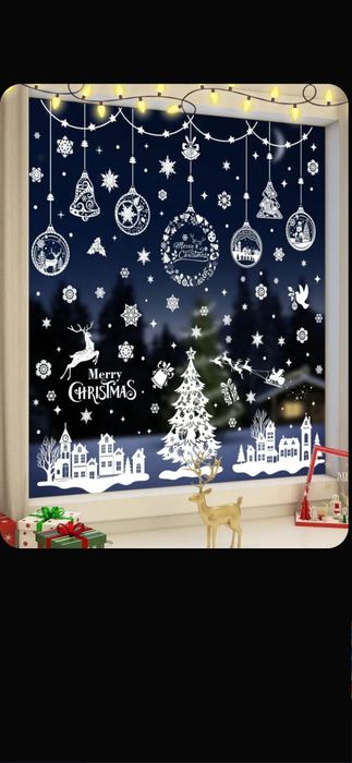 Наклейки новогодние на окна двусторонние 244 шт для декора интерьера