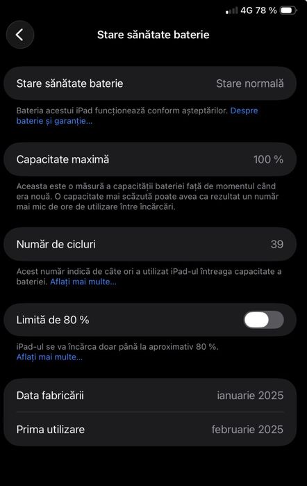 iPad Air M2 11’’ 256GB Cellular(eSIM)-CA NOU, 39 cicluri, folie+husa