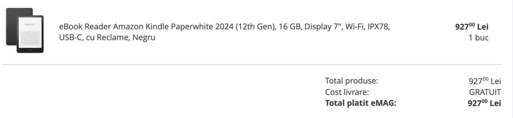 Kindle Paperwhite 2024, Garantie Emag pana in 2027 Iulie, Perfect