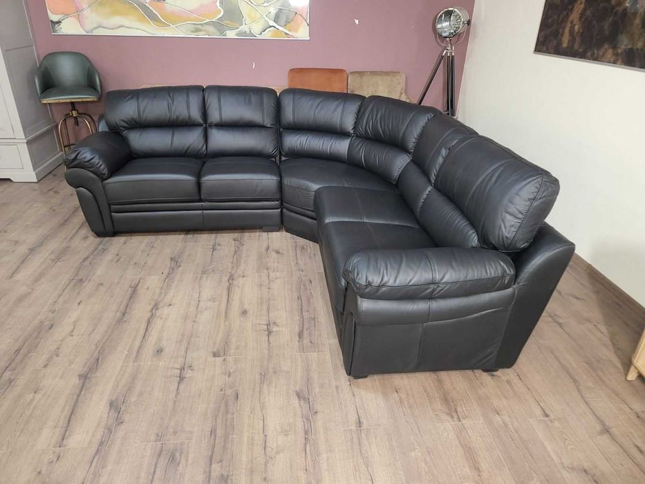 Черен кожен ъглов диван