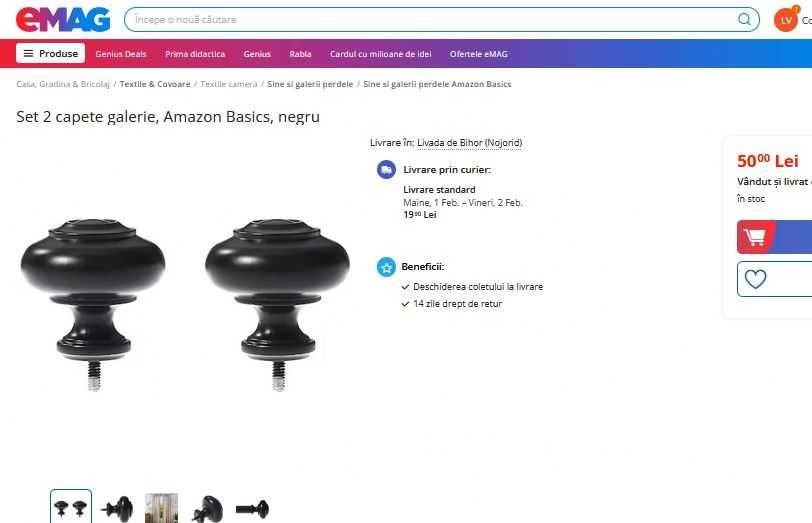 Buton sertar, Capat galerie perdea , set de 2