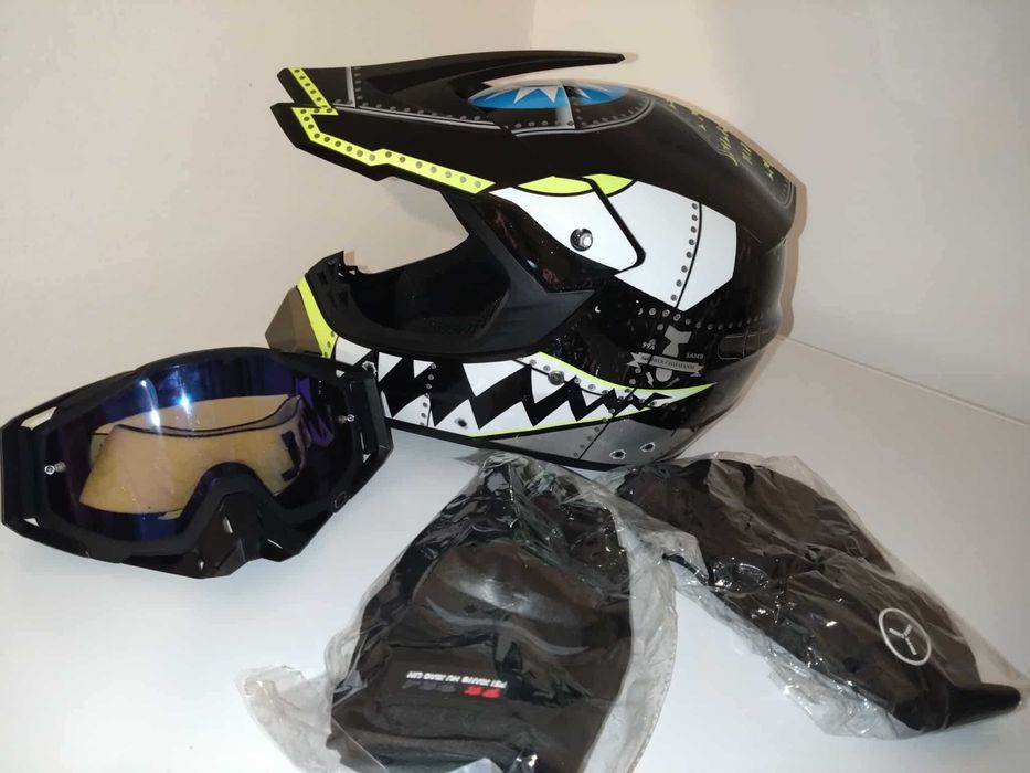 Set casca enduro+Ochelari+Manusi+Cagula