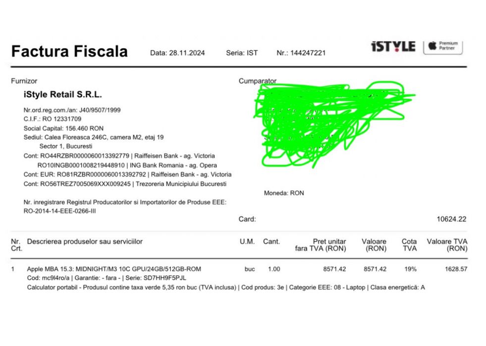 Macbook Air 15.3” M3 10-core 24Gb Ram SSD 512Gb Midnight