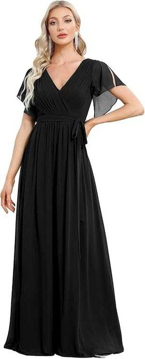 Rochie V neck de seara eleganta, Black, dantela, REDUSA de la 350RON