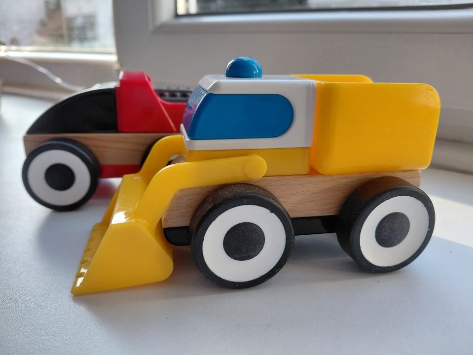 Ikea Set vehicule, 3 piese, excavator/mașină de curse/poliție