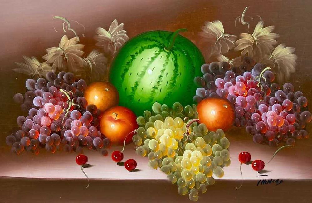 Tablou Natura Statică cu Fructe pictura ulei pe pânză, înrămat 70x90cm