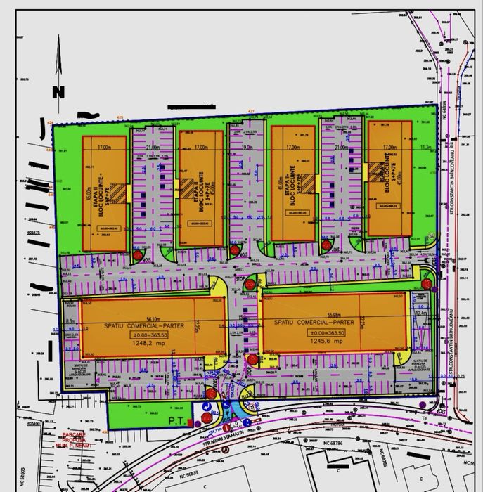 Proiect imobiliar mixt: doua spatii comerciale si patru blocuri S+P+7E
