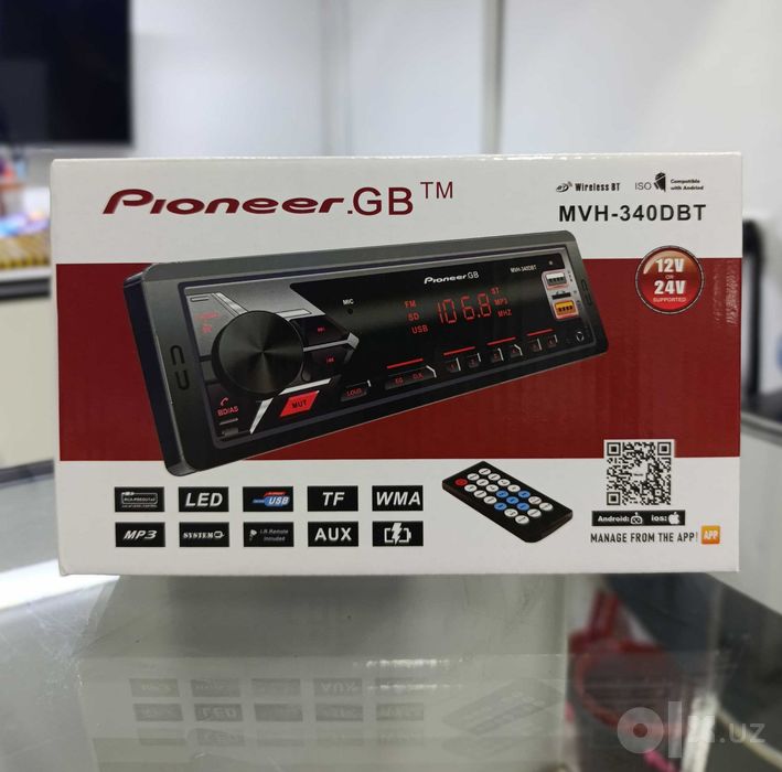 Pioneer.GB MVH-340DBT Bluetooth Avtomagnitola 12V/24V USB/TF/AUX