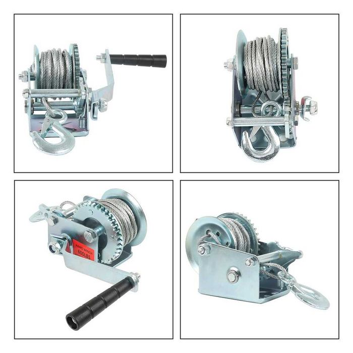 600 LBS Ръчна лебедка 250 кг със стоманено въже 8 метра и спирачка