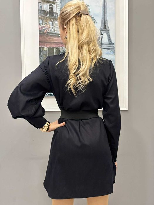 Дамска черна риза рокля  от памучен сатен с отворени ръкави XS-XL