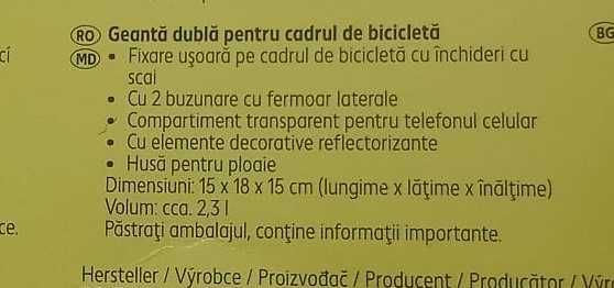 Geanta dubla pentru cadru bicicleta cu husa ploaie pentru cap