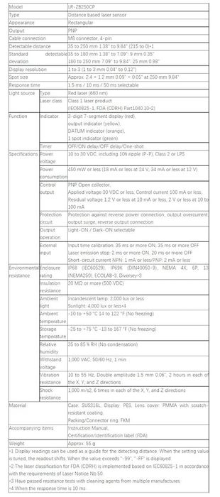Senzor laser distanta Keyence LR-ZB250CP
