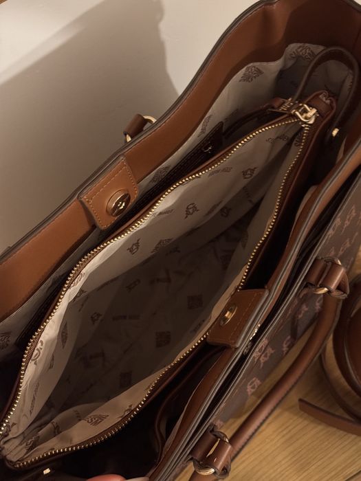 Geantă Steve Madden maro monogram | geantă de umăr | geantă laptop | mare