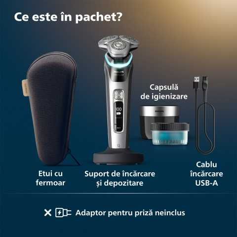 Aparat electric de barbierit PHILIPS Seria i9000 Pestige XP9204/30, barbierit umed/uscat, tehnologie SkinIQ, fara fir, cap Precision Flexing 360, etc