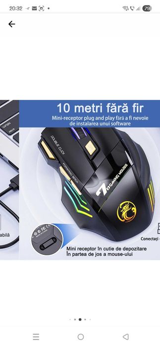 Mouse gaming wireless,500 mAh, USB,4 DPI,7 butoane,RGB,ergonomic