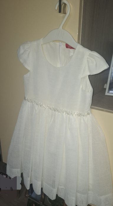 Rochiță elegantă fetiță, albă, cu perle