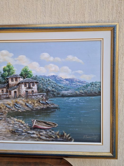 Превъзходна красива антикварна картина масло върху платно