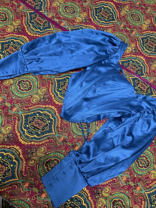 Атласная синияя корсет кофта