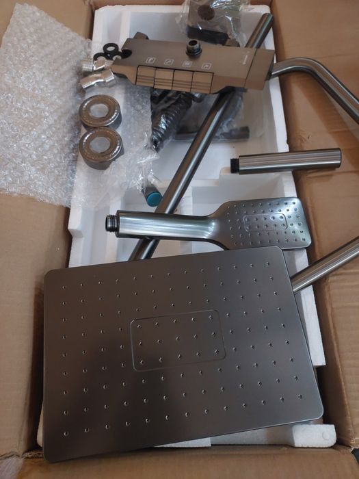 Sistem de duș tip coloană, Baterie și Țevi din Inox Gri-Antracit, Nou