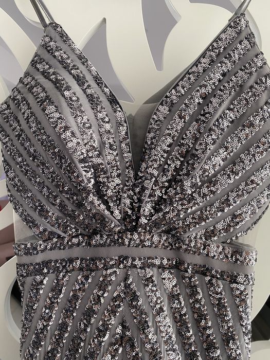 Rochie eleganta de seara, cu paiete argintii