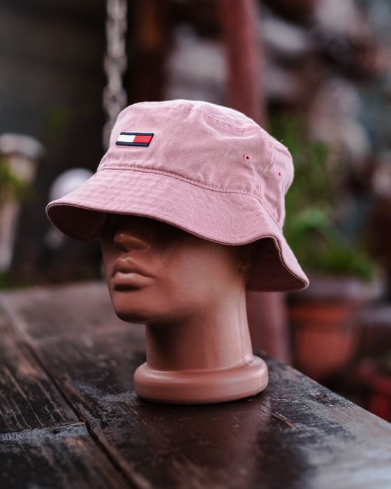 Bucket palarie fisherman hat Tommy Jeans cotton flag logo pastel pink
