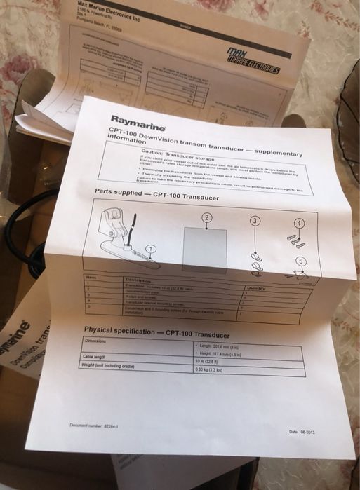 Raymarine - CPT-100 CHIRP сонда за монтаж на транец